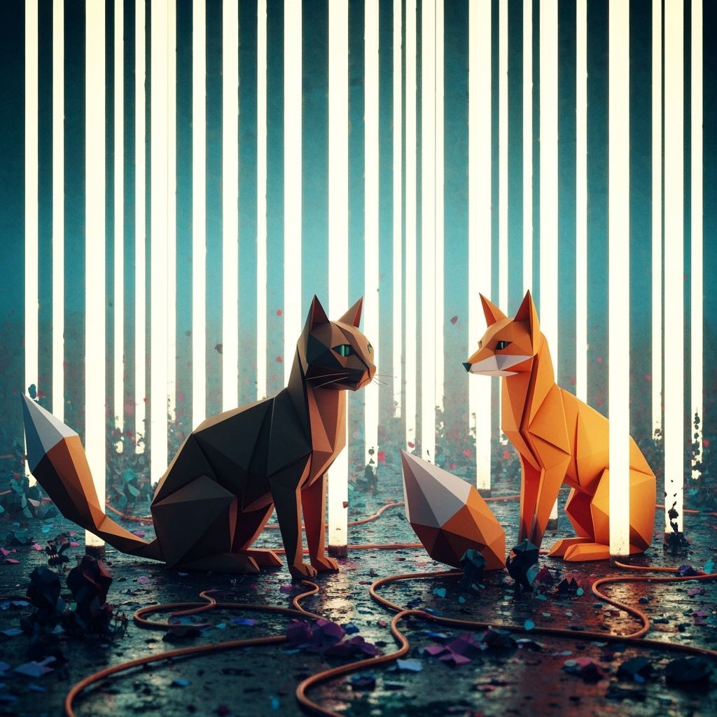 Neon Origami Animals in Vibrant Graffiti Art Style