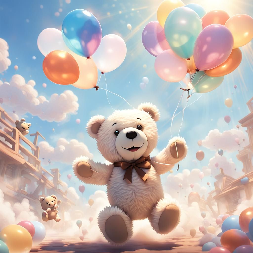 Teddy Bears Float Upwards in Pixar Style Animation