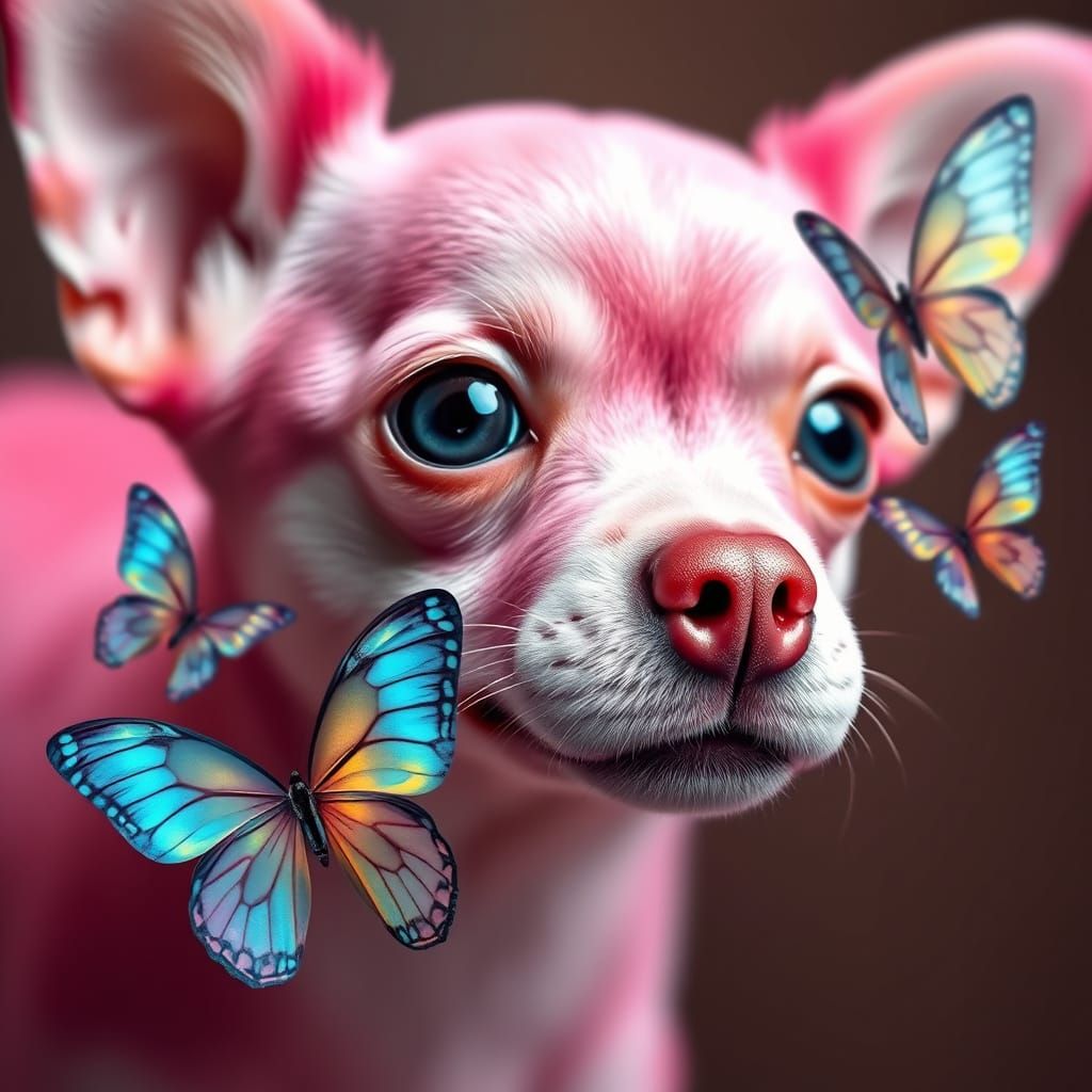 Pink Chihuahua with Butterflies Digital Art
