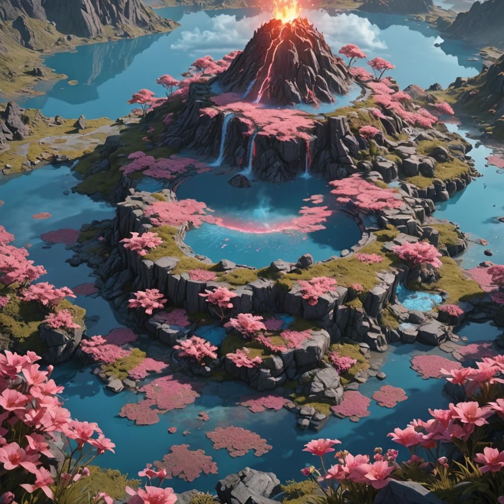 Medieval Shoujo Scenery with Volcano Island