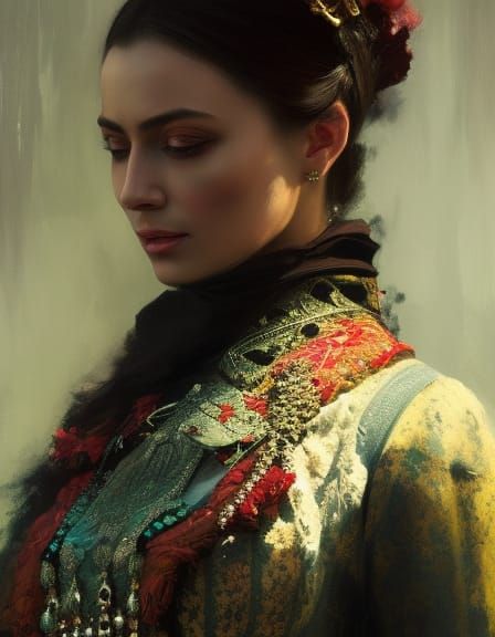 Victorian Portrait of Grushenka with Graffiti Art