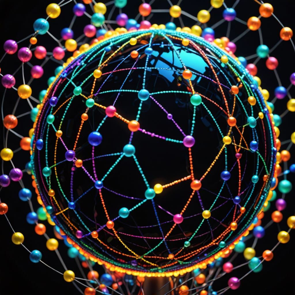 Glowing Neon Globe Made of Beads in Macro Photography