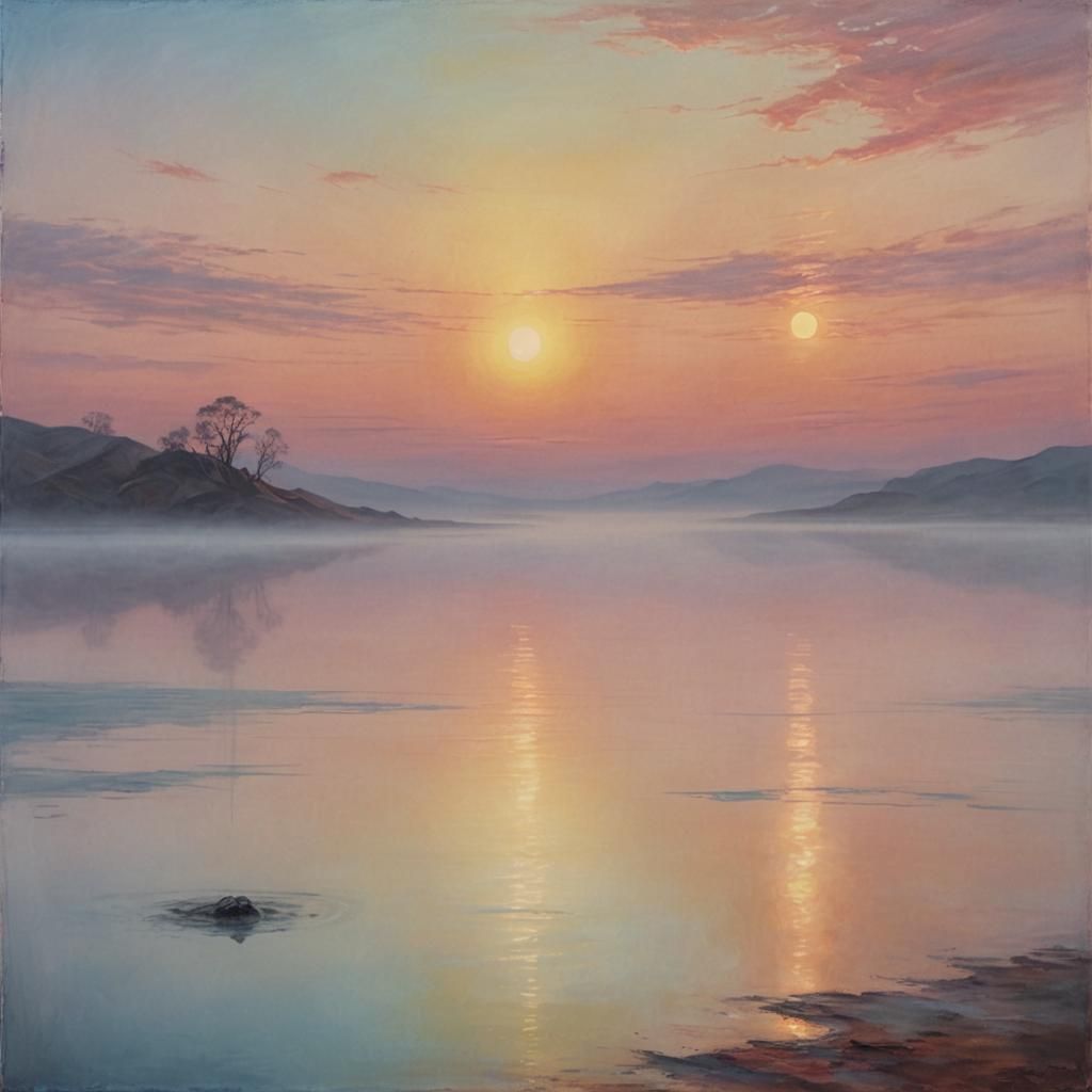 Alien Lake Sunrise: Ethereal Landscape Painting
