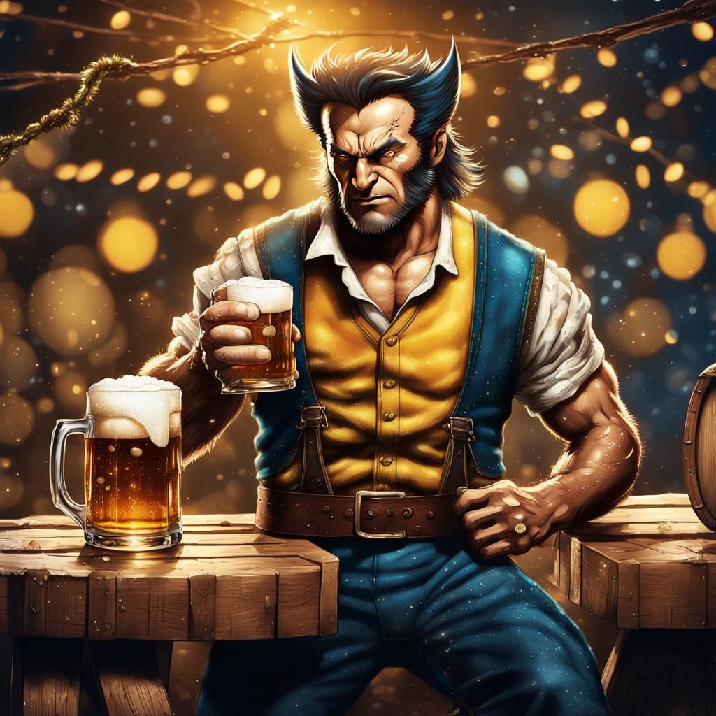 Wolverine Celebrates Oktoberfest in Fantasy Art Style