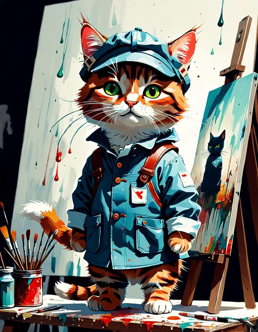 A Charming Feline Artist at Work