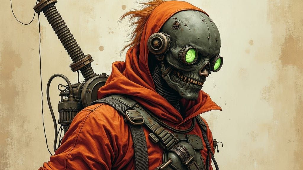 Steampunk Cyborg in Futuristic, Biomechanical Attire