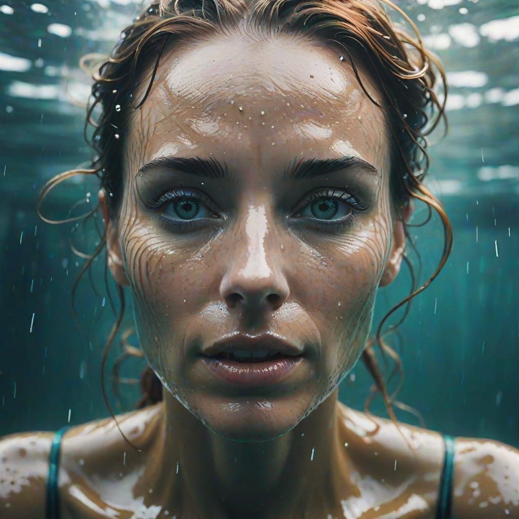 Underwater Woman Portrait with Teal and Amber Tones