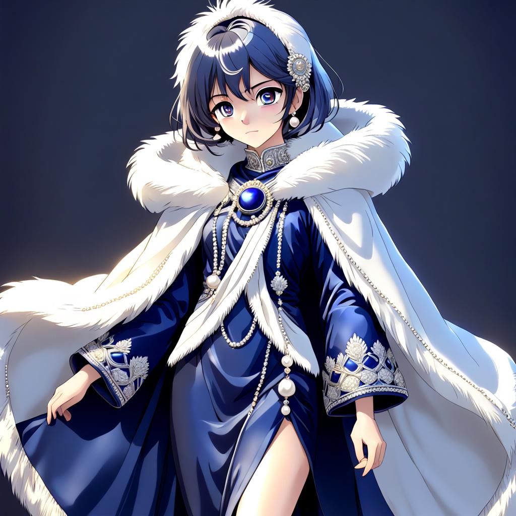 Anime Woman in Saree and Fur Cloak