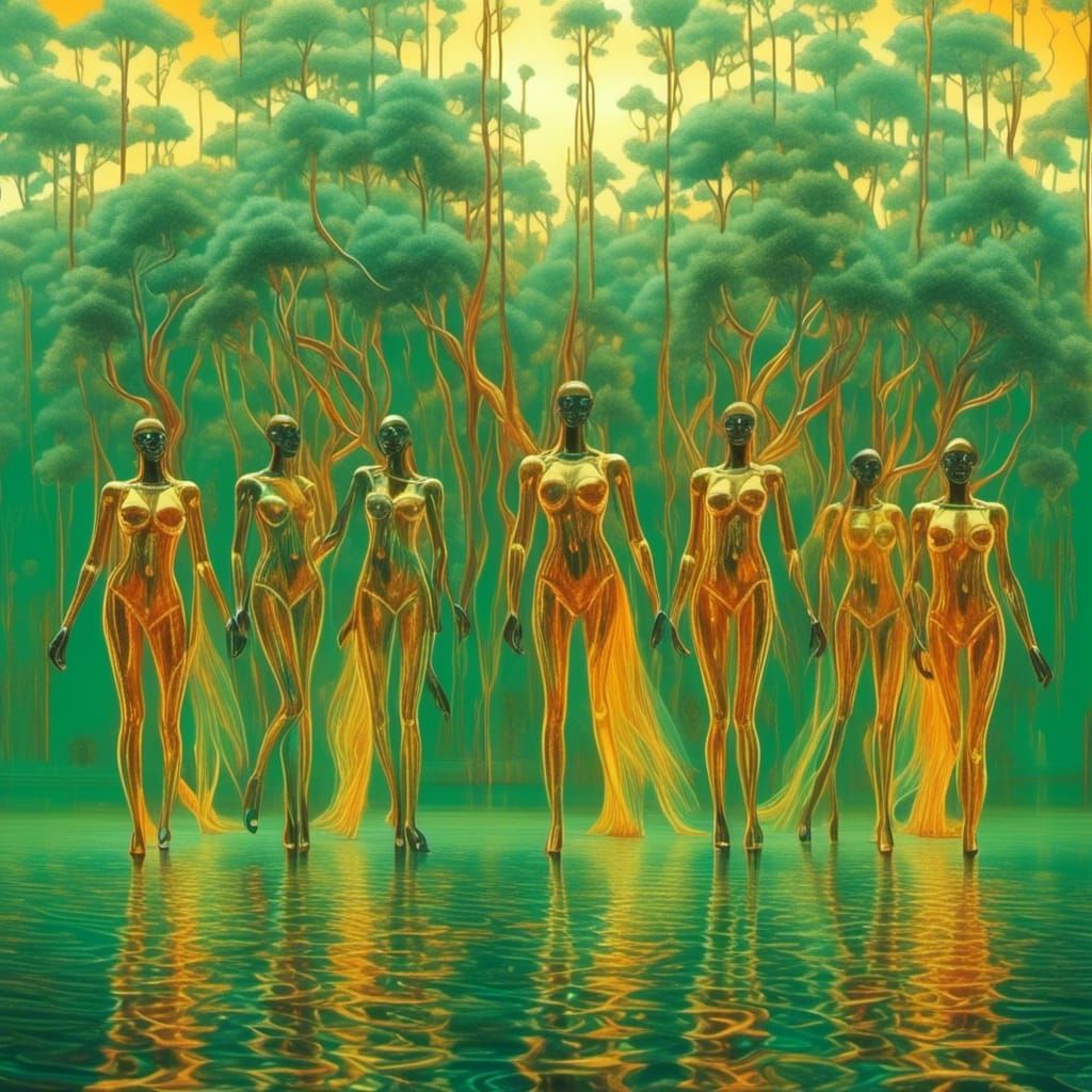 Elegant Translucent Silhouettes Dancing in Fire and Water