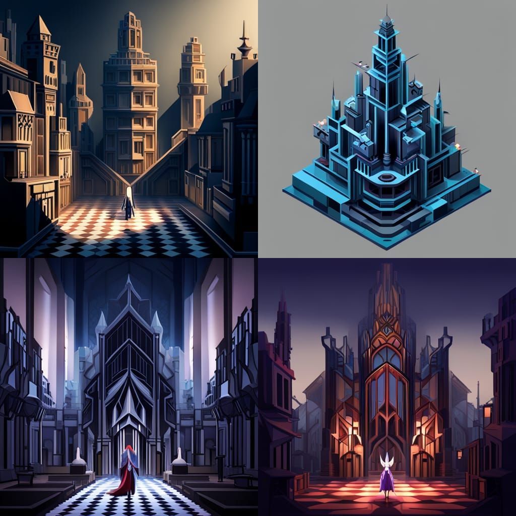 Cubist Video Game Mashup in Art Deco Style