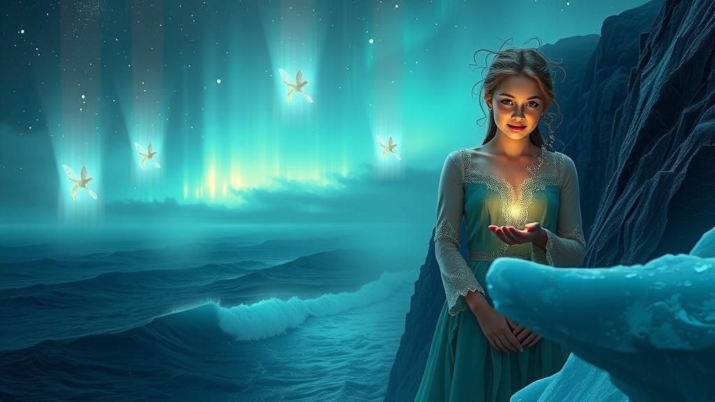 Norwegian Maiden in Arctic Aurora, Hyper-Realistic Style