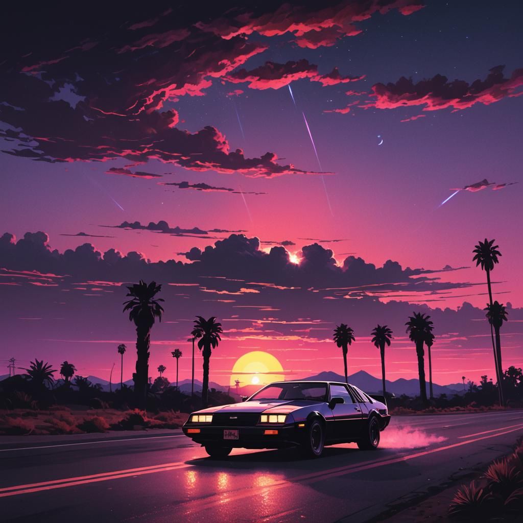 Synthwave Knight Rider Car at Sunset