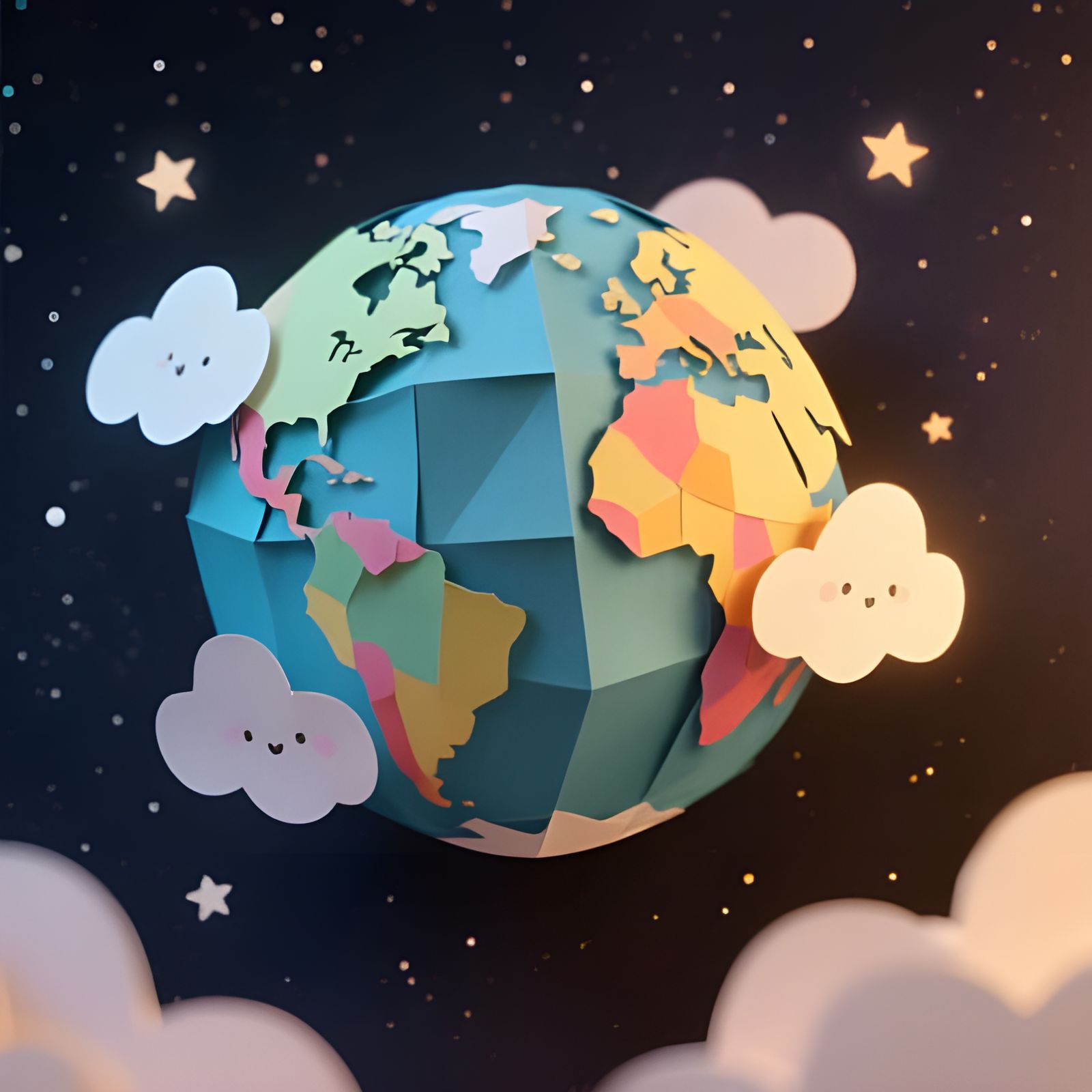 Whimsical Papercraft Earth in Starry Space