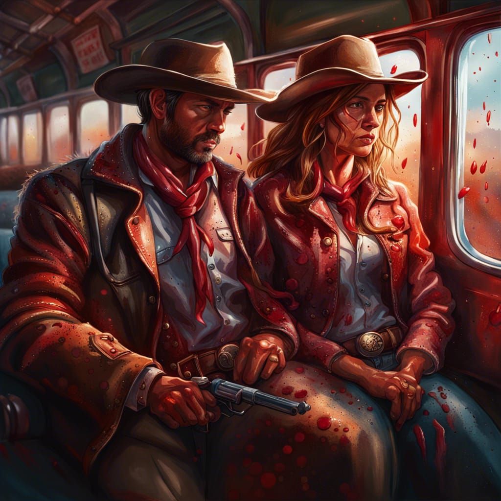 Hyperrealistic Cowboy and Cowgirl Train Shootout