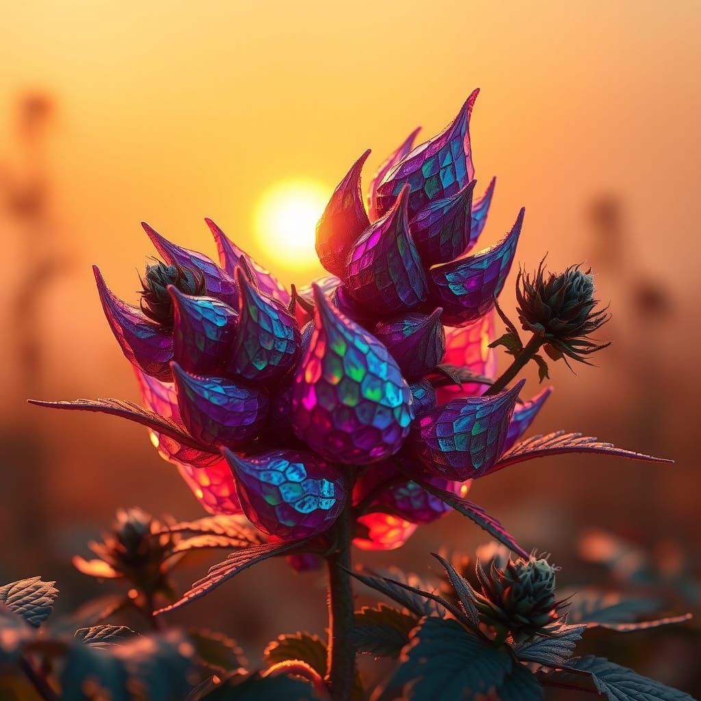 Crystalline Dragon Scale Plant in Golden Sunrise Light