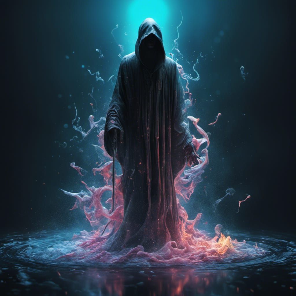 Ethereal Grim Reaper in Bioluminescent Field