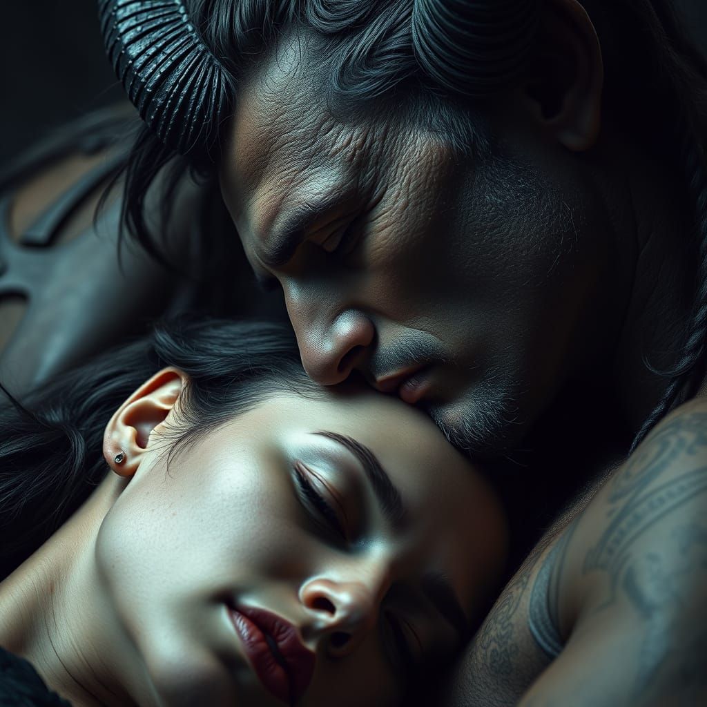 Ethereal Demon Incubus in Intimate Dark Fantasy Moment