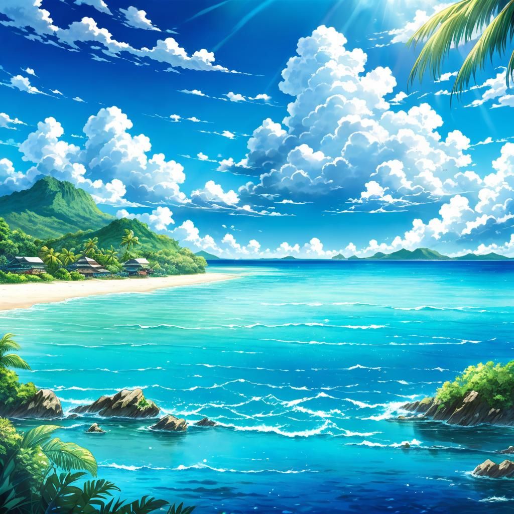 Tropical Paradise Landscape in Anime Art Style