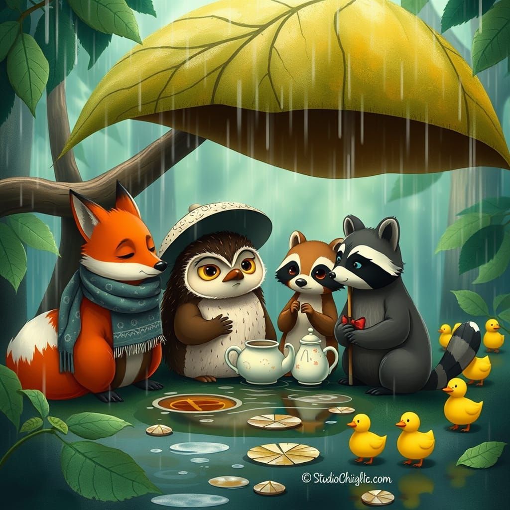 Rainy Day Gathering: A Whimsical Animal Story
