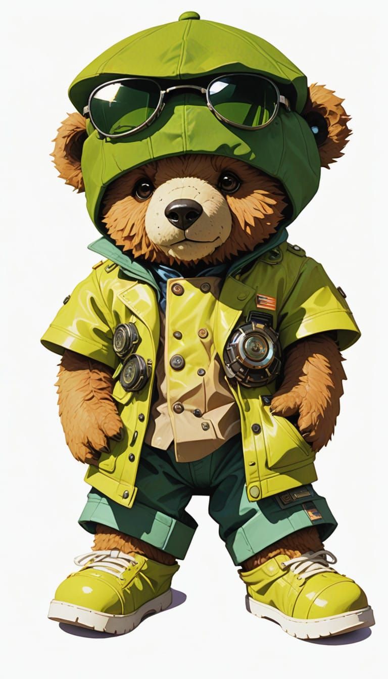 Hyperrealistic Teddy Bear in Futuristic Velvet Attire