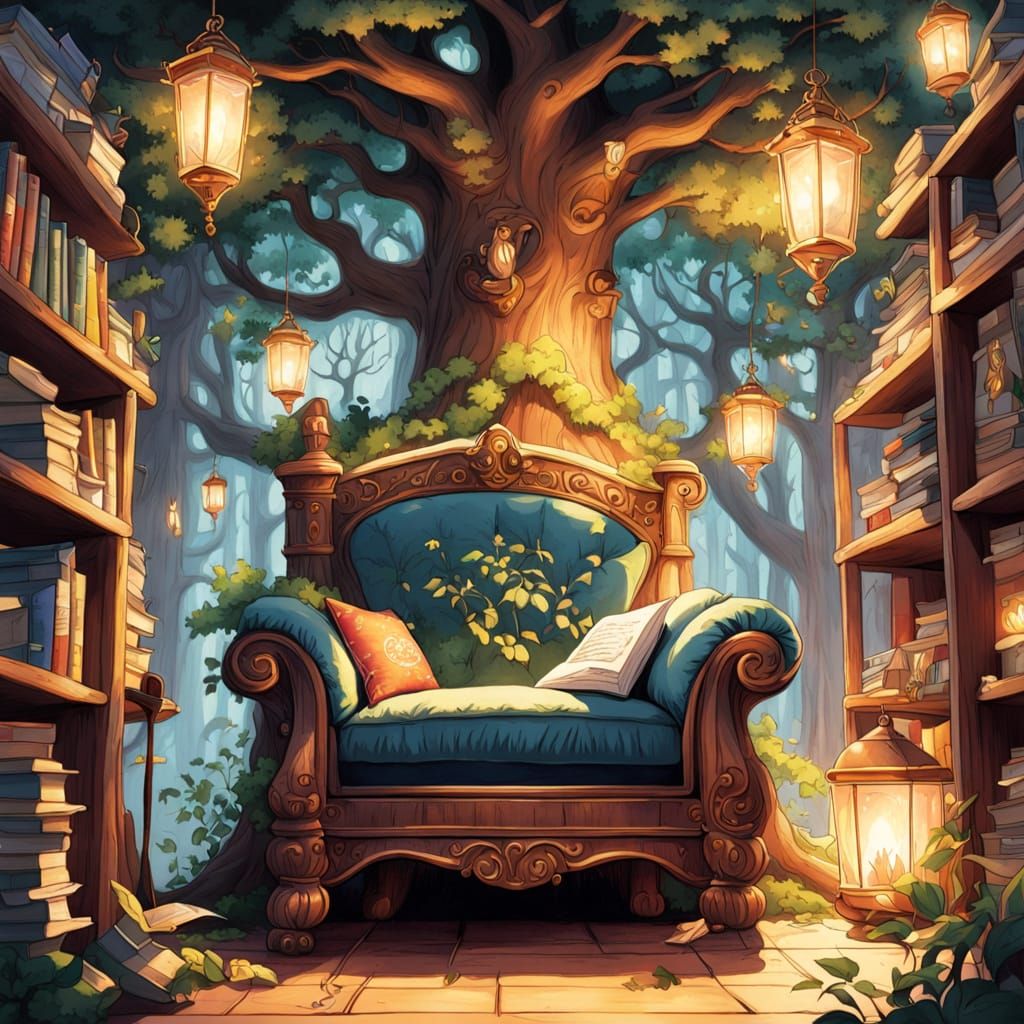 Whimsical Reading Nook in Ancient Tree