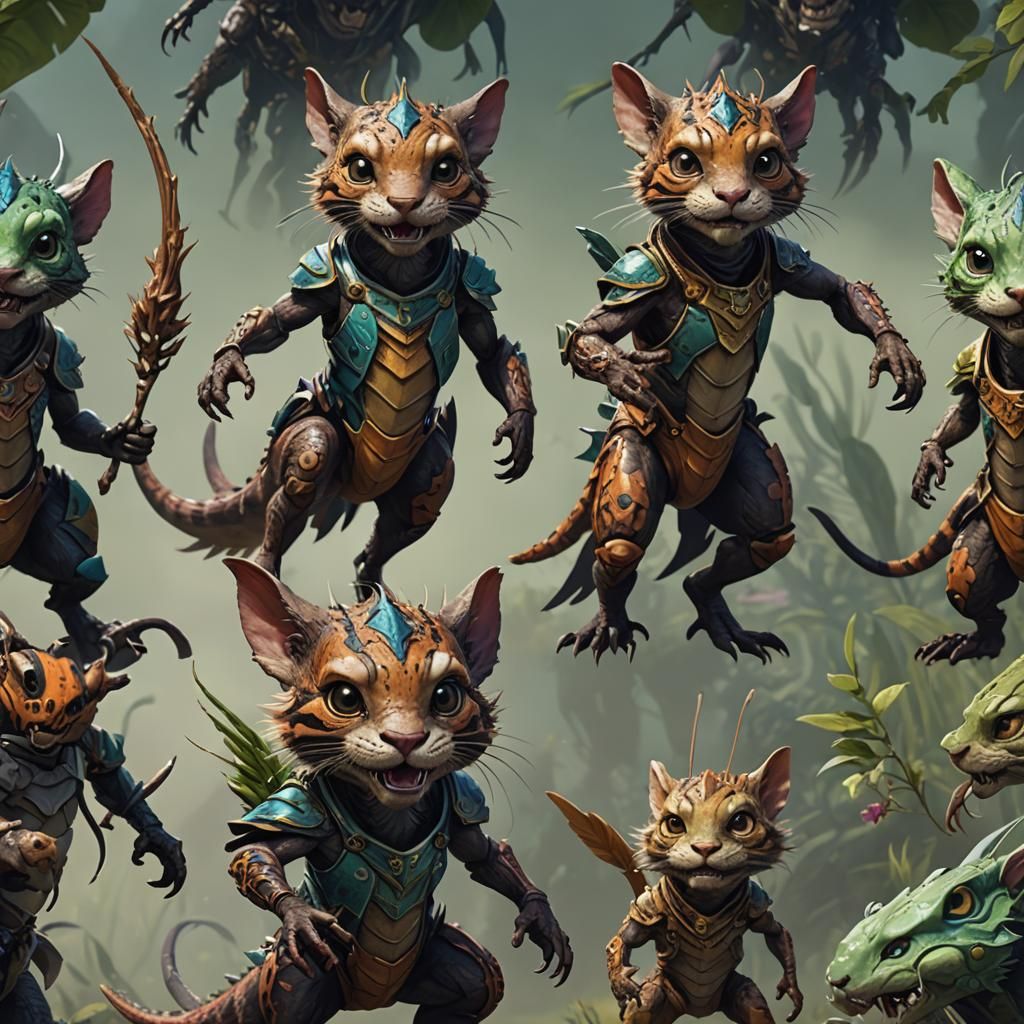 Fantastic Hybrid Creature: Otter, Tiger, Grasshopper, Kobold