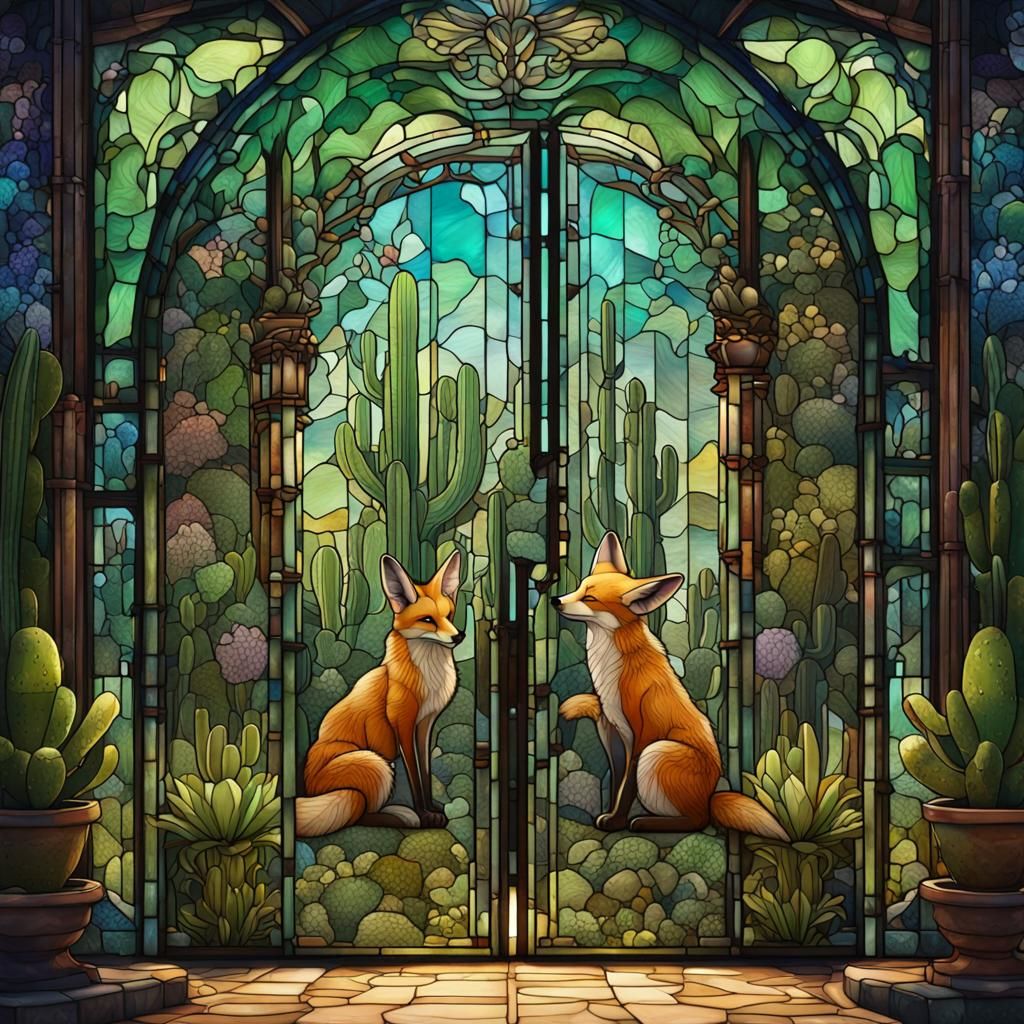 Art Nouveau Stained Glass Gate with Fox