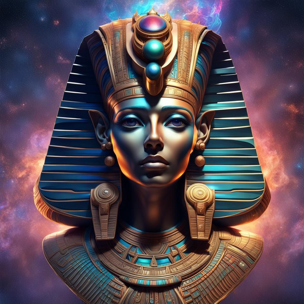 Egyptian god  Oziris   in outer space   8k resolution holographic astral cosmic illustration mixed media by Pablo Amarin...