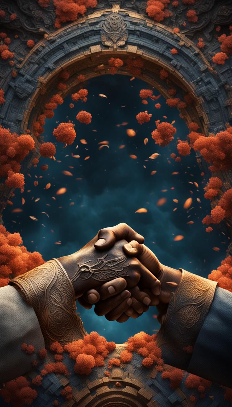 Handshake Symbolizing Trust: Matte Painting in Deep Color