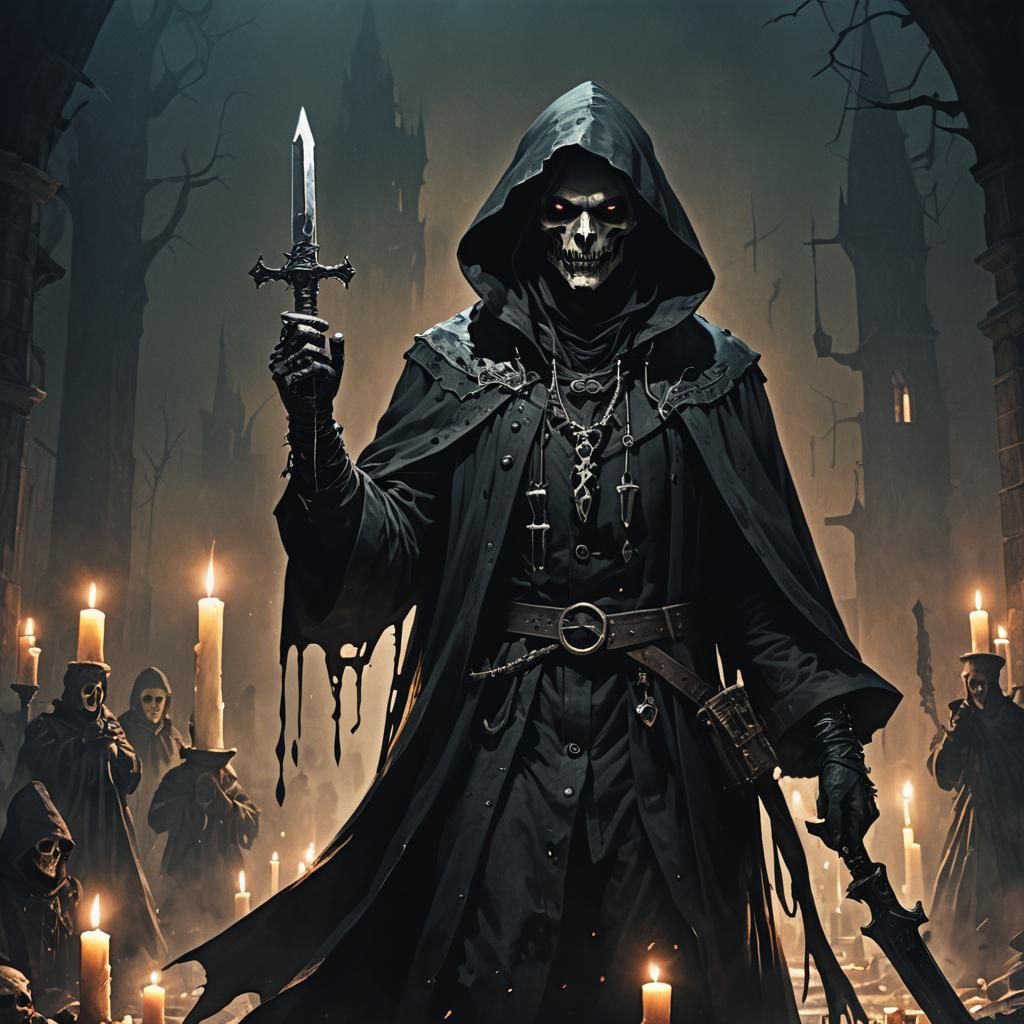 Necromancer's Ritual in Gothic Horror Art Style