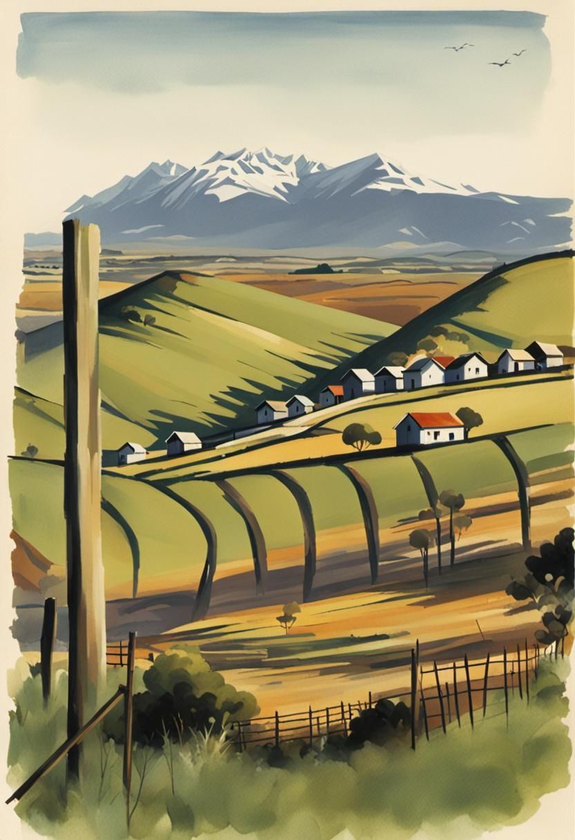 Peaceful Rural Landscape with Distant Mountains