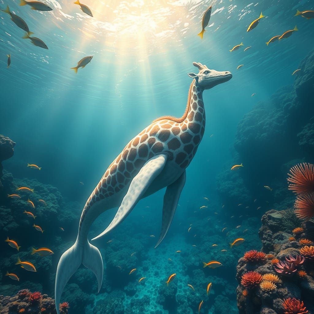 Serenely Swimming Fantastical Creature in Vibrant Coral Reef