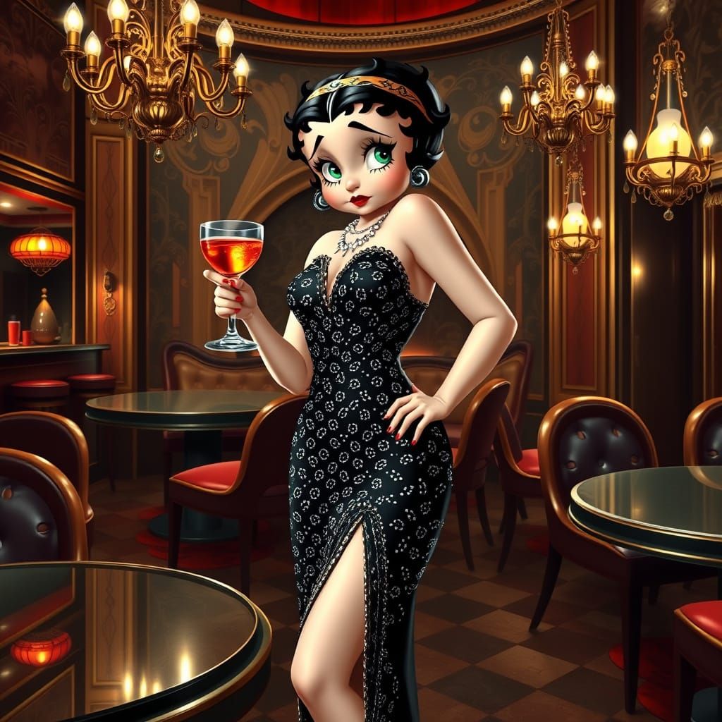 Betty Boop in Speakeasy, Hyperreal Art Deco Style