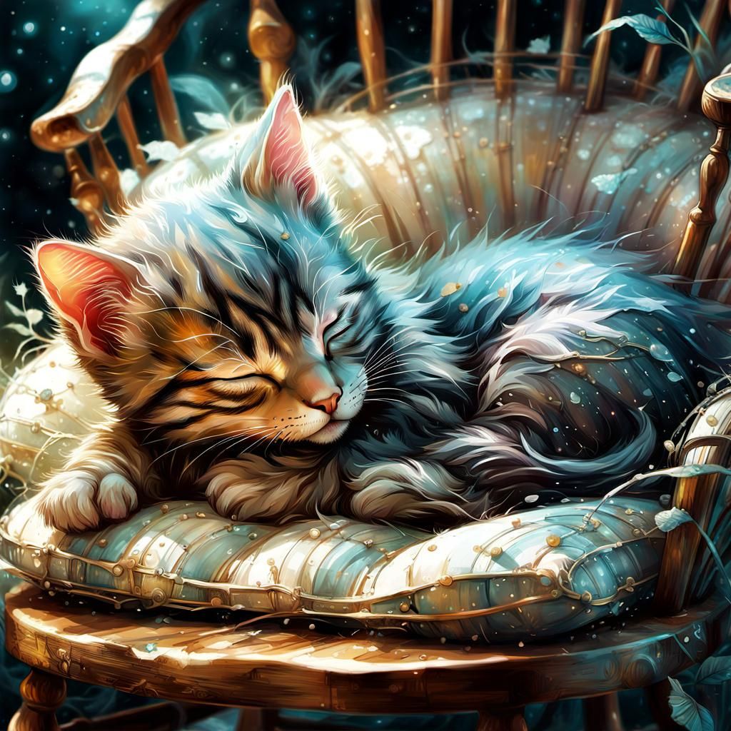 Cozy Kitten Nap Between Cat's Paws