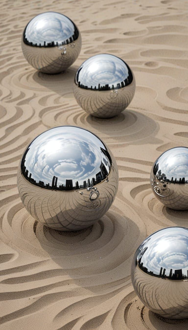 Chrome Spheres in Zen Sand Garden