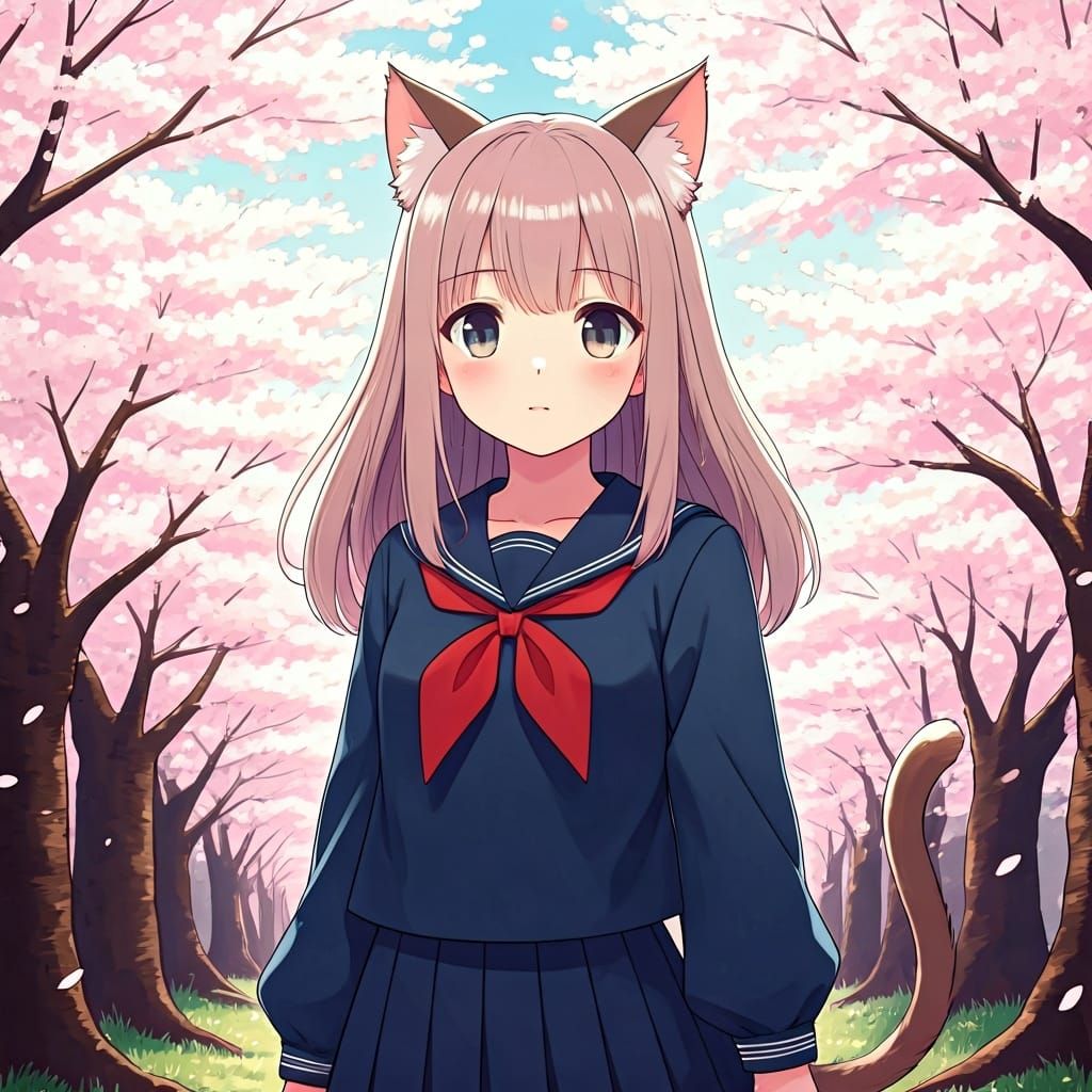 Girl with Cat Features in Manga Style