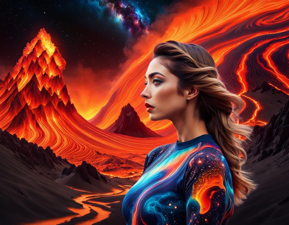 Cosmic Desert Woman: A Maximalist Double Exposure