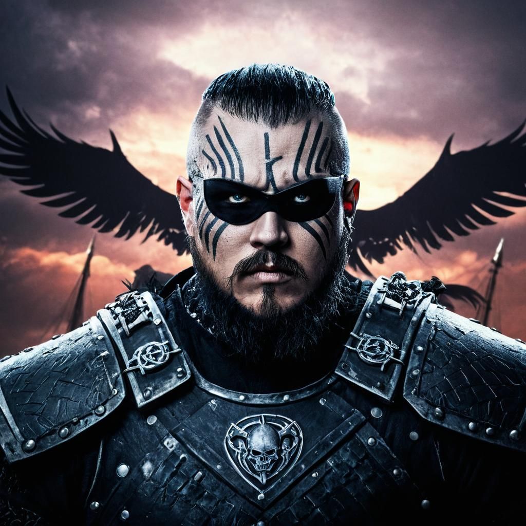 Viking Warrior Portrait with Ravens in 3D Cinematic Style