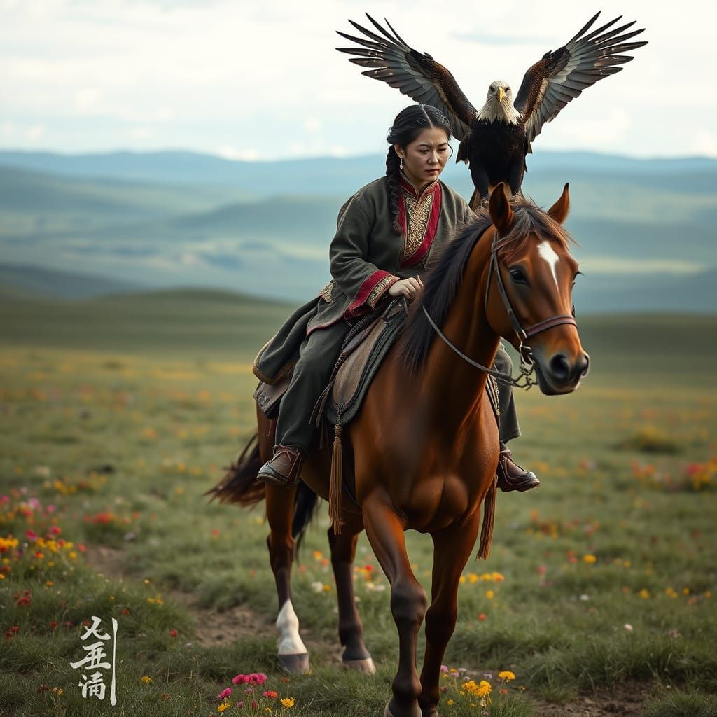 Majestic Mongolian Landscape in Traditional Chinese Style