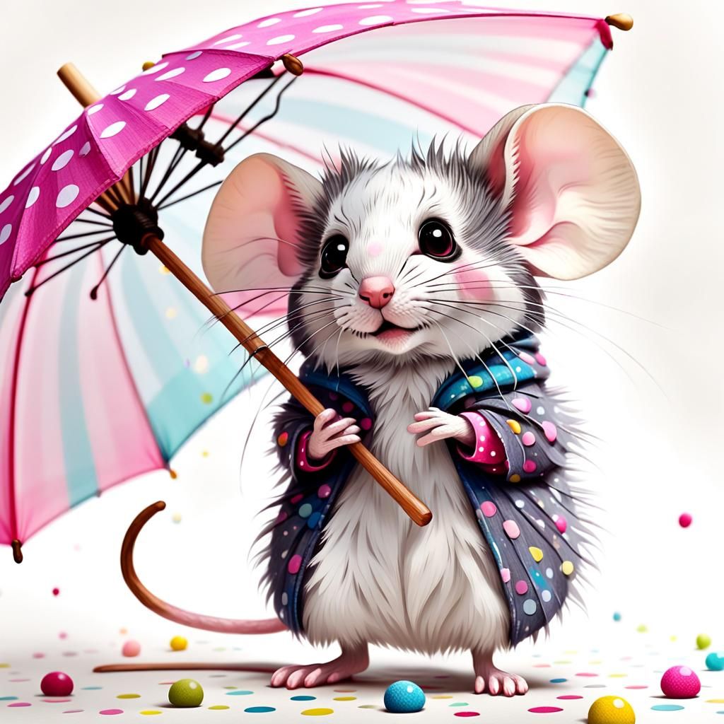 Whimsical Mouse Under Vibrant Umbrella