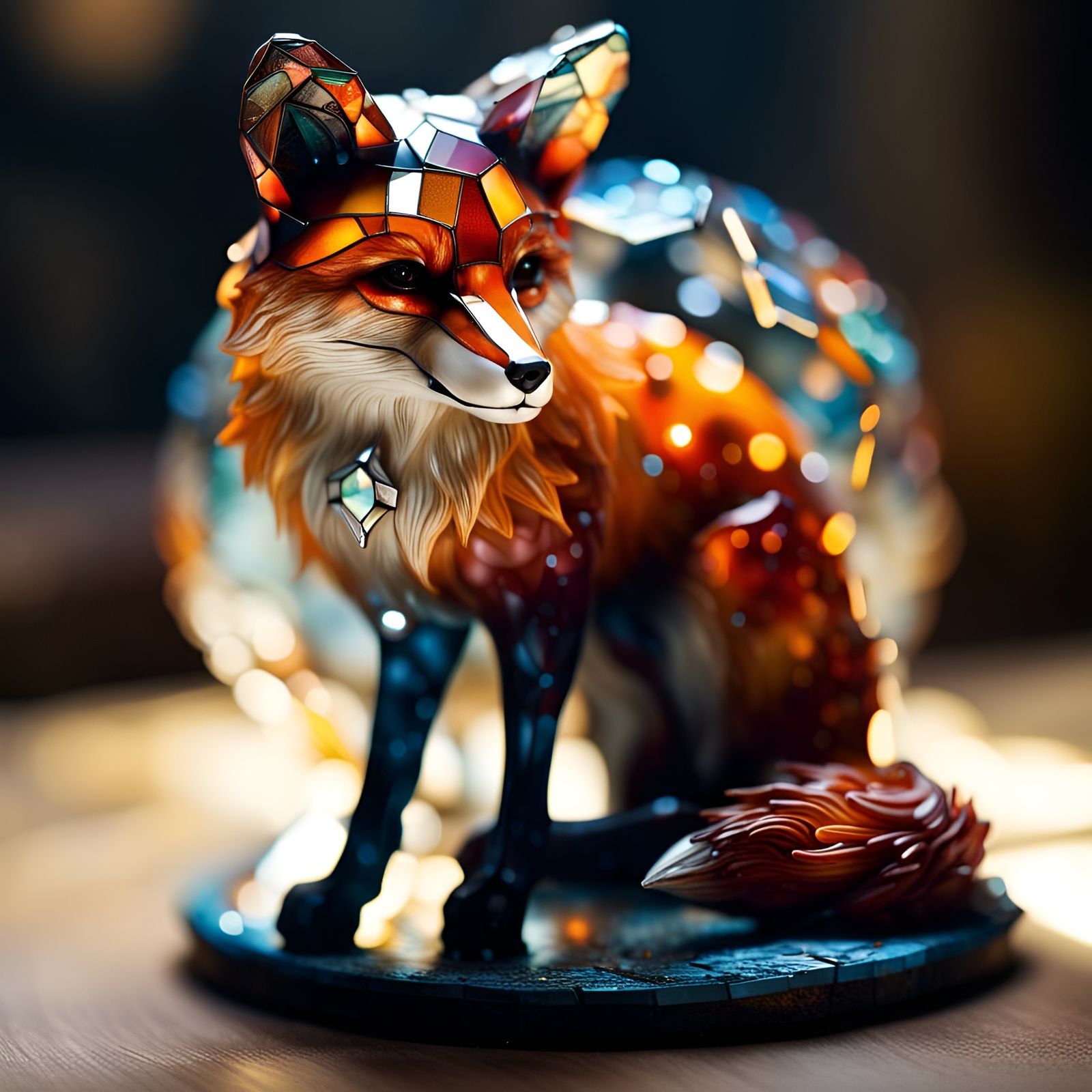 Stained Glass Fox Figurine with Constellation Map