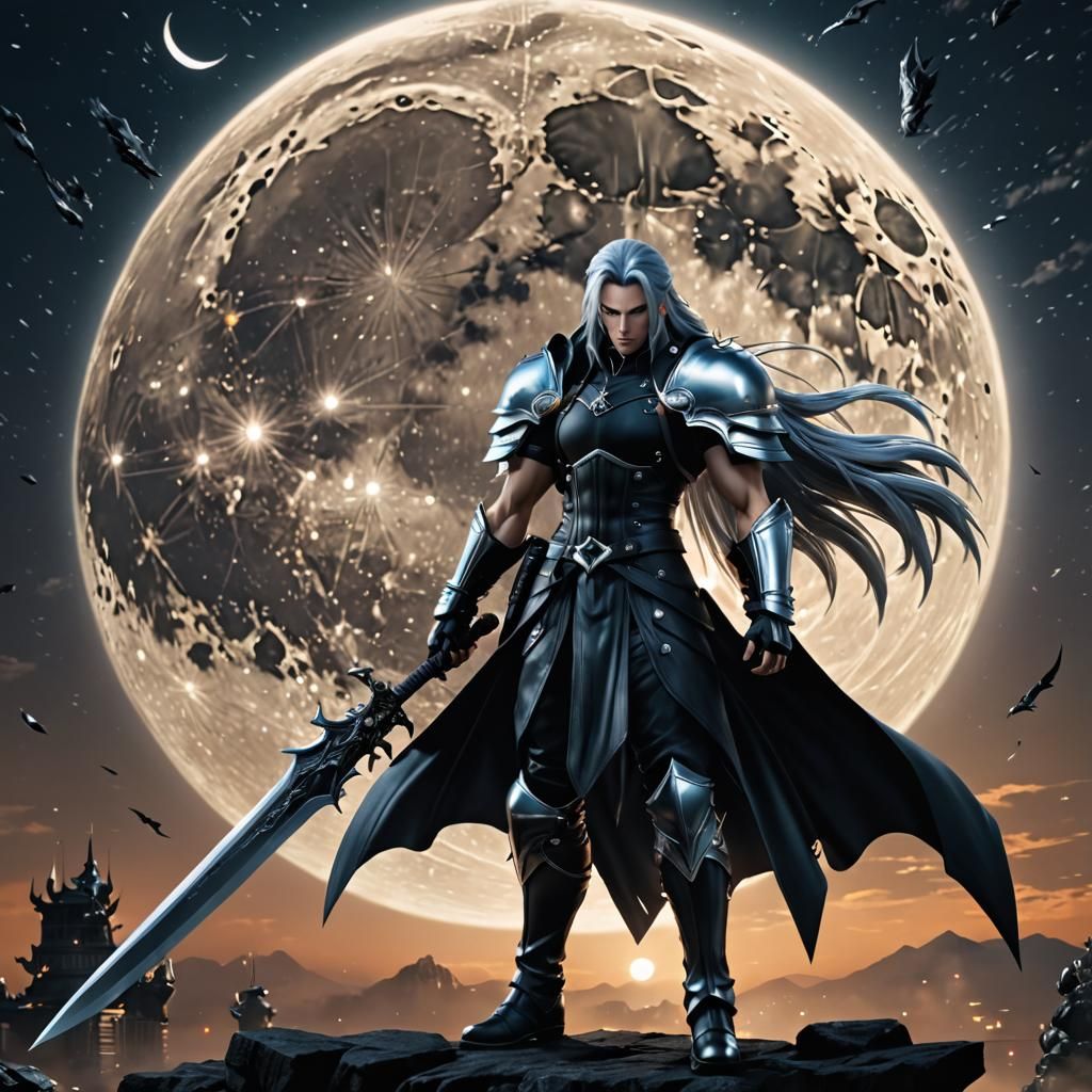 Sephiroth in Moonlight: Hyperrealistic Splash Art
