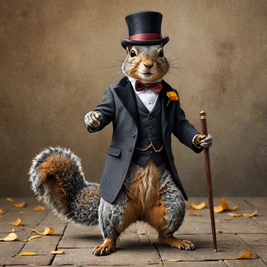 Dapper Squirrel in Suit and Top Hat