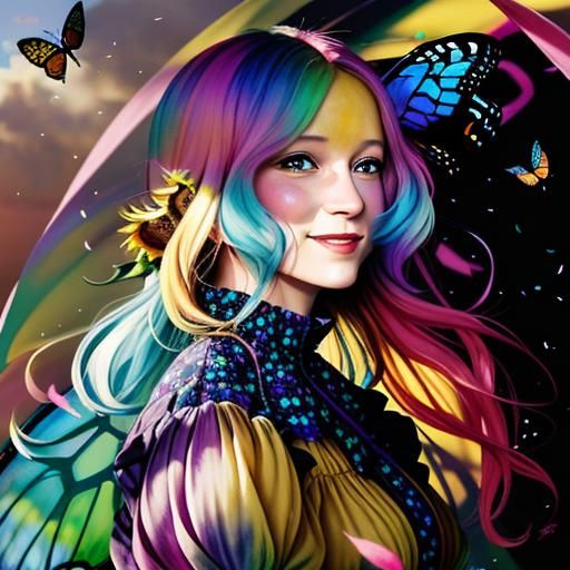 Smiling Girl in Sunflower Field Digital Art