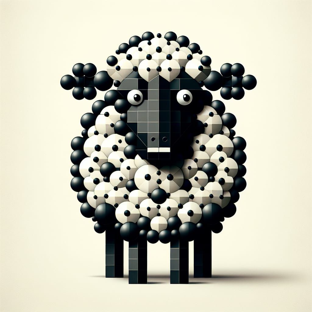 Geometric Mathematical Sheep in Whimsical Pointillist Style