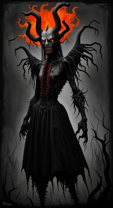 Demonic Jester in a Twisted Carnival Scene, in a Dark Fantas...