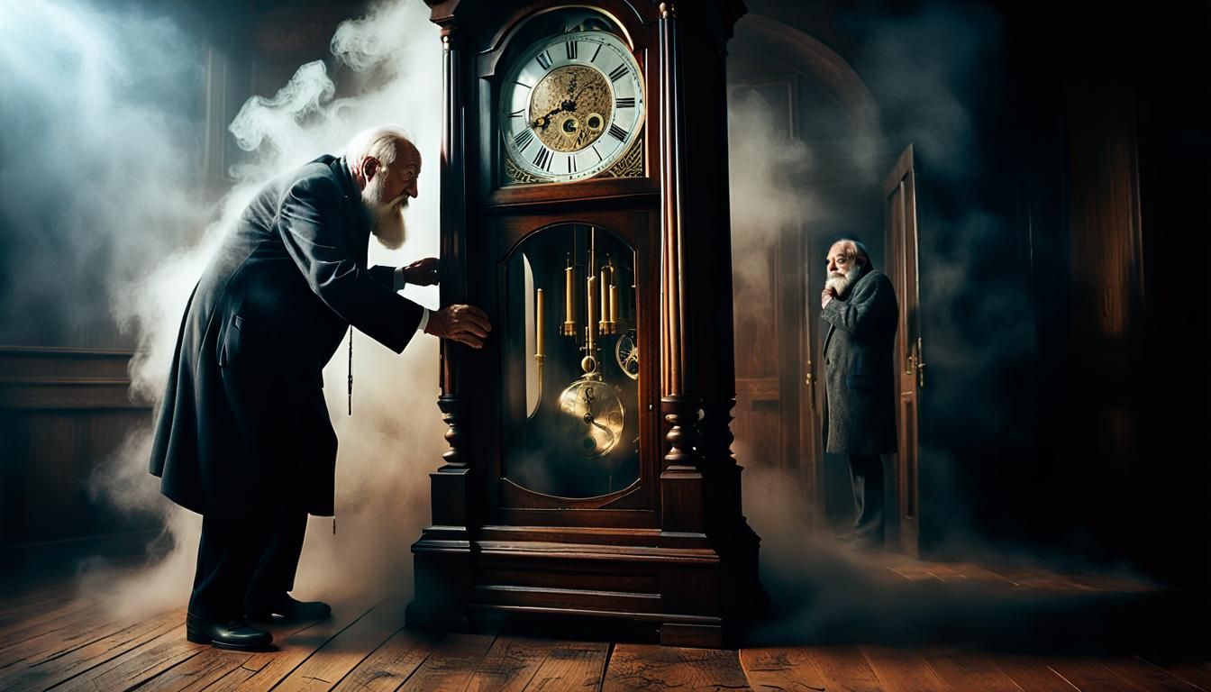 Surreal Grandfather Clock Portrait in Dark Fantasy Style