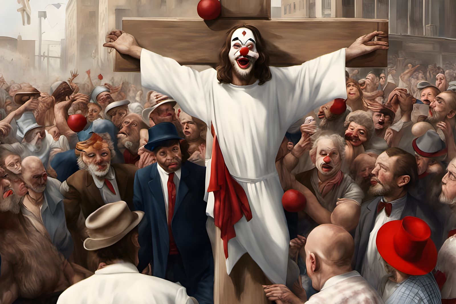 Jesus as Clown on Cross in Digital Art