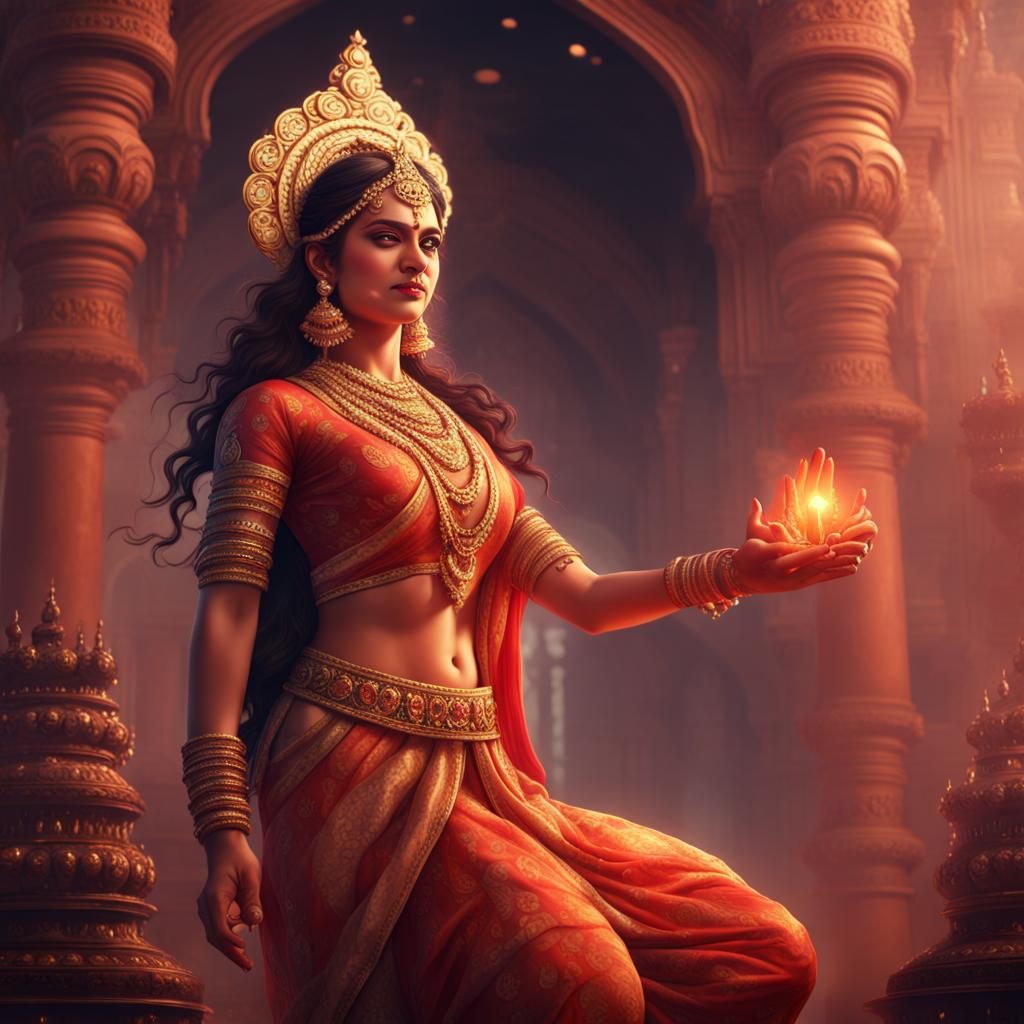 Devotee Praying to Durga: Detailed Matte Painting