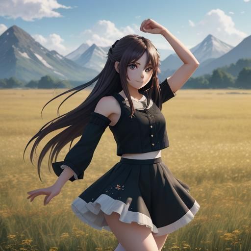 A beautiful woman standing in a field.